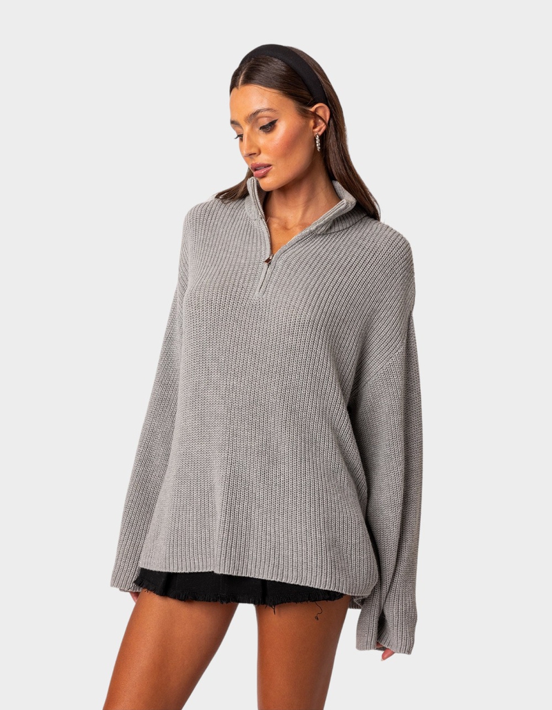 EDIKTED Amour High Neck Oversized Zip Sweater image number 2