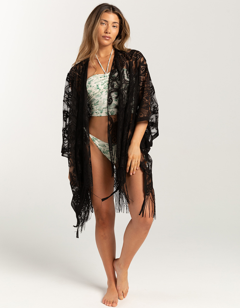 DO EVERYTHING IN LOVE Floral Lace Fringe Womens Kimono image number 0