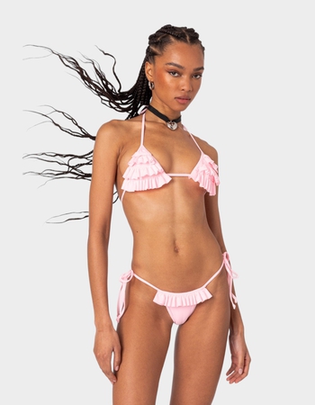 EDIKTED Joelle Ruffled Triangle Bikini Top