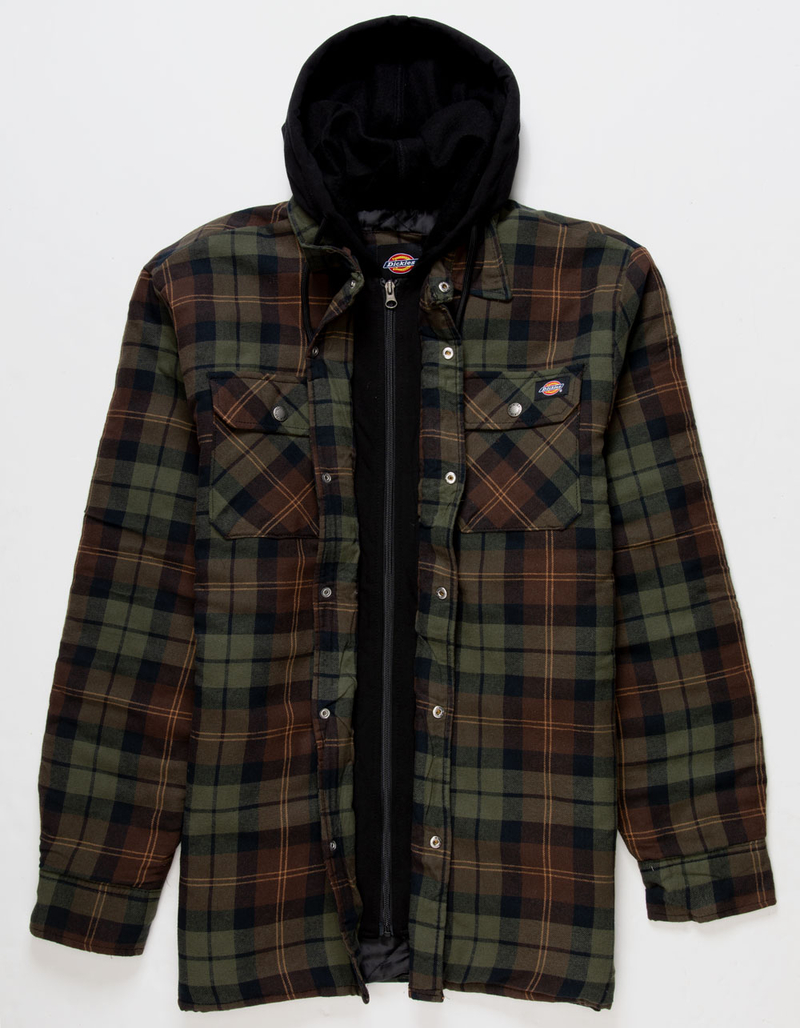 DICKIES Quilted Flannel Hooded Shirt Mens Jacket image number 1