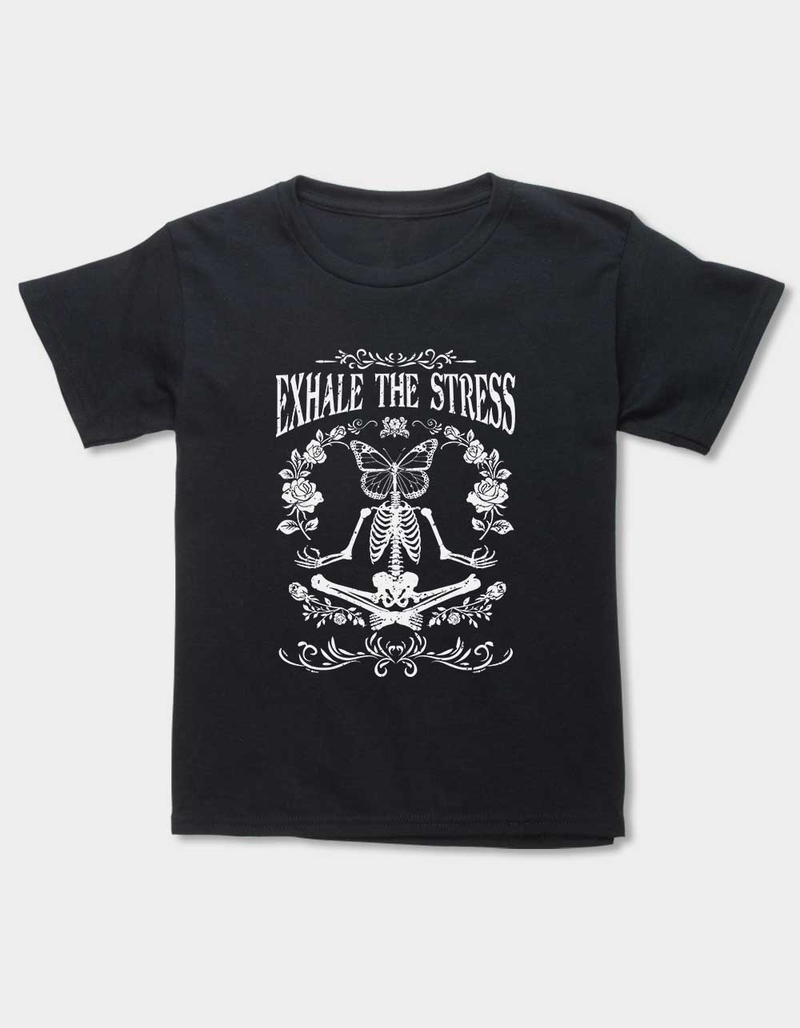 SKELETON Exhale The Stress Distressed Unisex Kids Tee image number 0