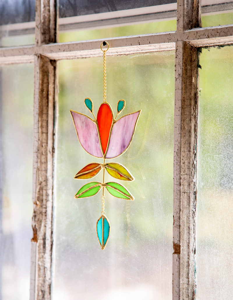 NATURAL LIFE Stained Glass Window Hanging Folk Flower image number 1