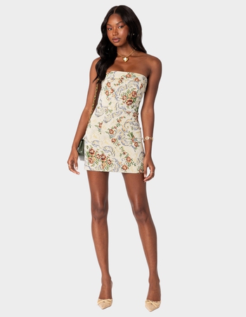 EDIKTED Floral Tapestry Lace Up Womens Mini Dress