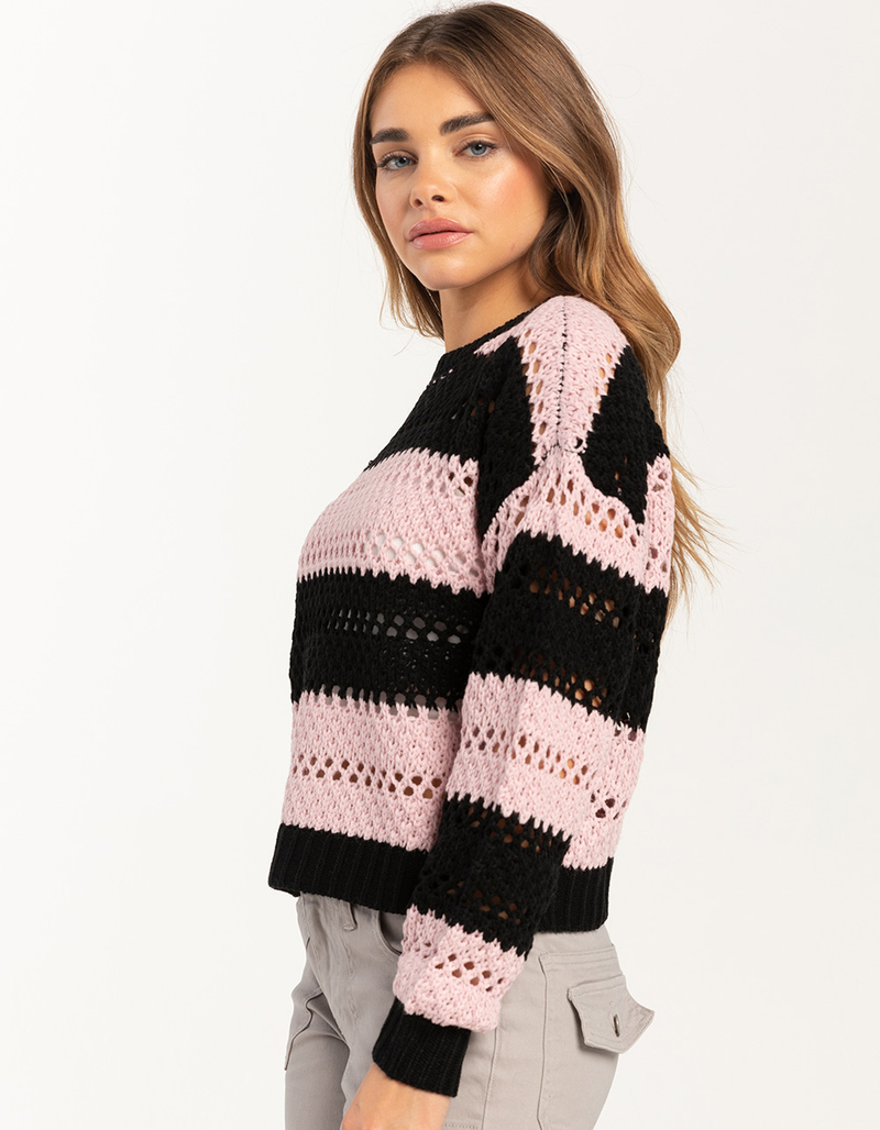 FULL TILT Open Knit Stripe Womens Pullover Sweater image number 2