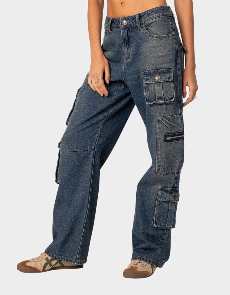 EDIKTED Baggy Boyfriend Cargo Jeans image number 1