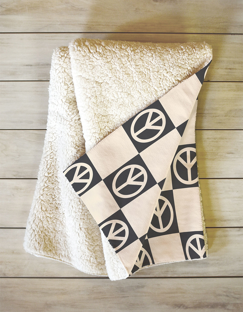 DENY DESIGNS Camila Checkered Peace Sign Fleece Throw Blanket image number 1