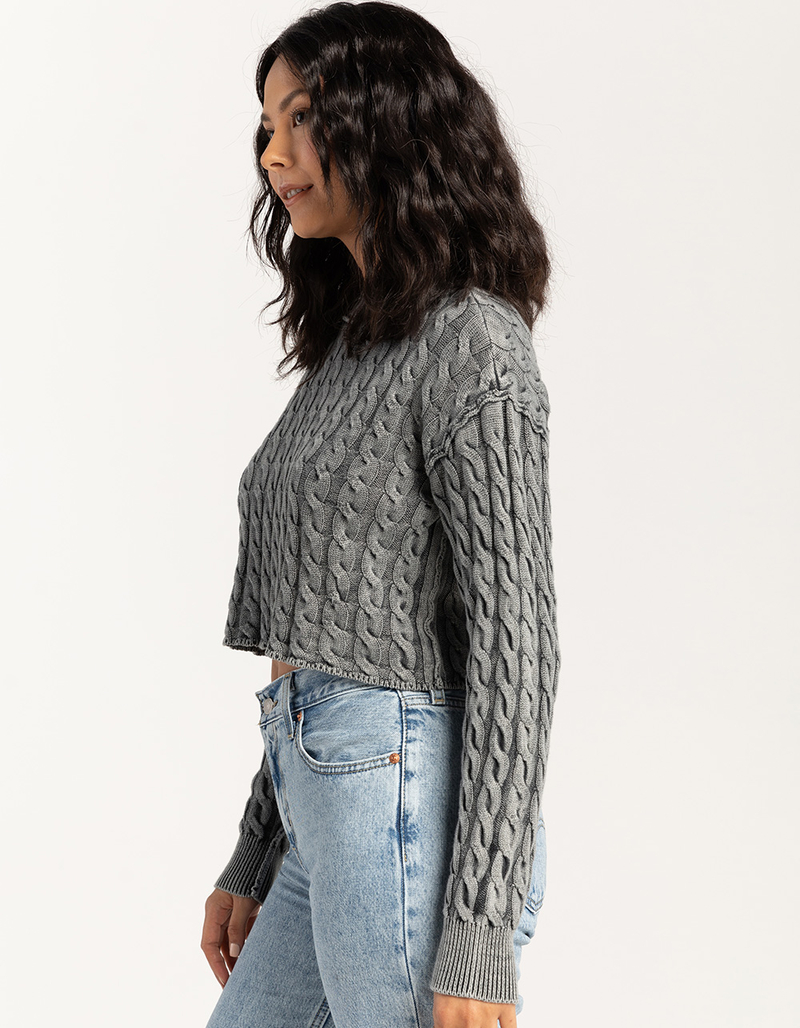 FULL TILT Washed Cable Womens Crop Sweater image number 3
