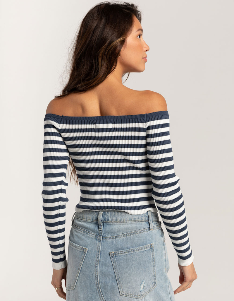 RSQ Womens Stripe Off The Shoulder Long Sleeve Top image number 3