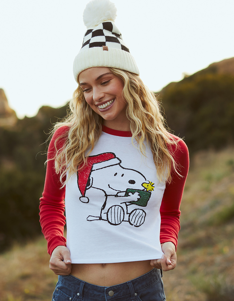 RSQ x Peanuts Holiday Womens Snoopy Long Sleeve Raglan Tee image number 0