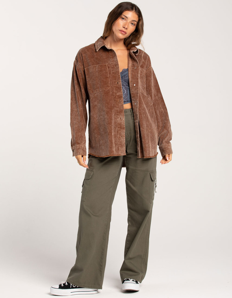 RSQ Womens Washed Raw Edge Corduroy Shacket image number 3