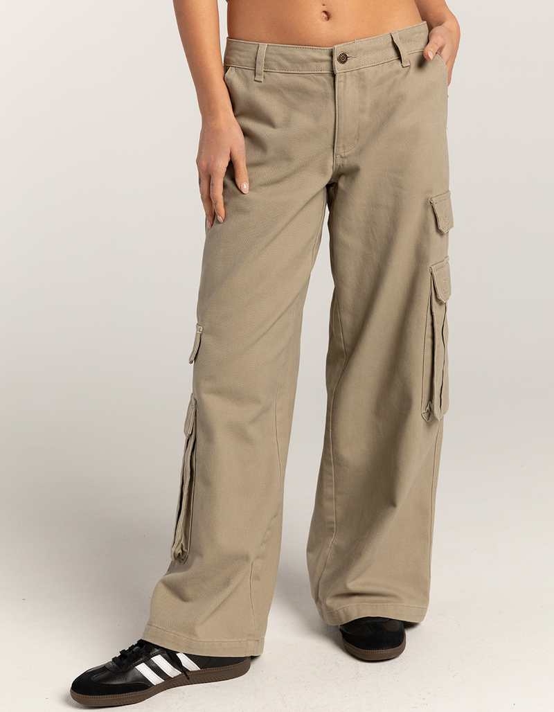 RSQ Womens Mid Rise Wide Leg Twill Cargo Pants image number 1