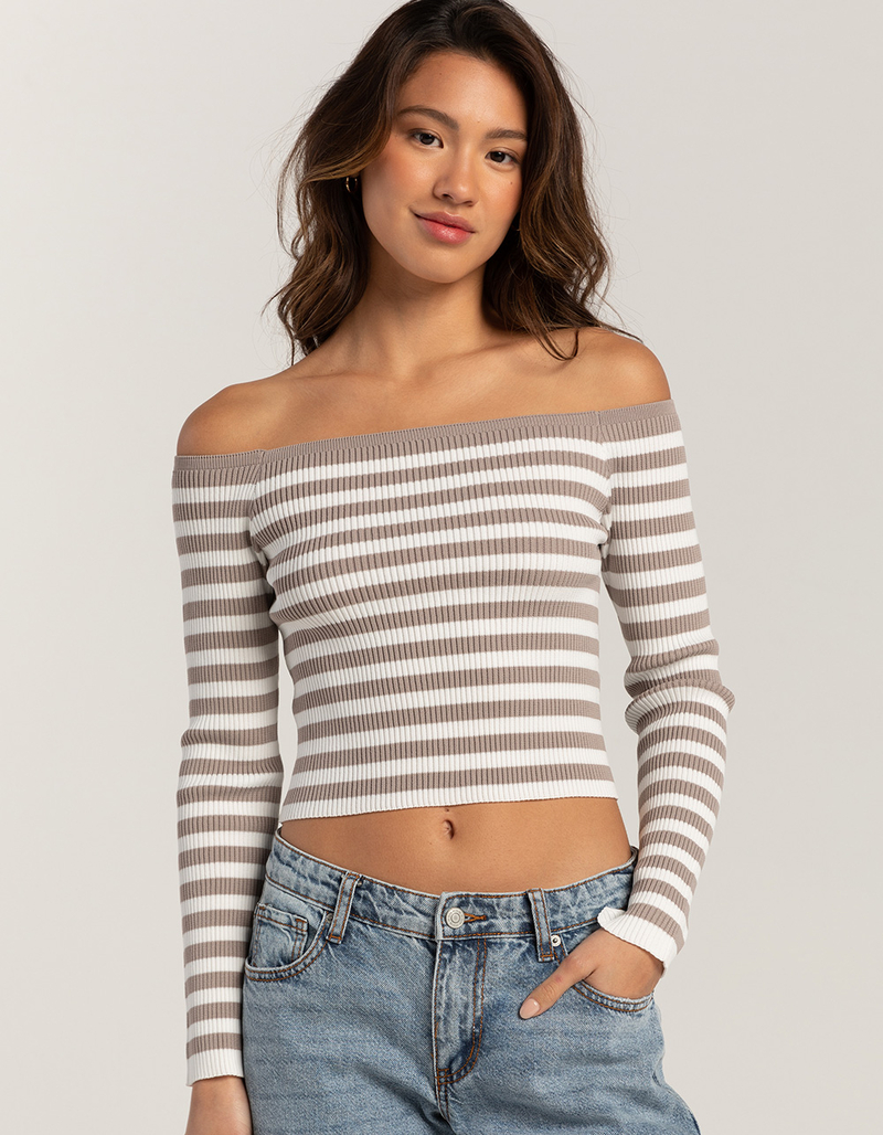 RSQ Womens Stripe Off The Shoulder Long Sleeve Top image number 1
