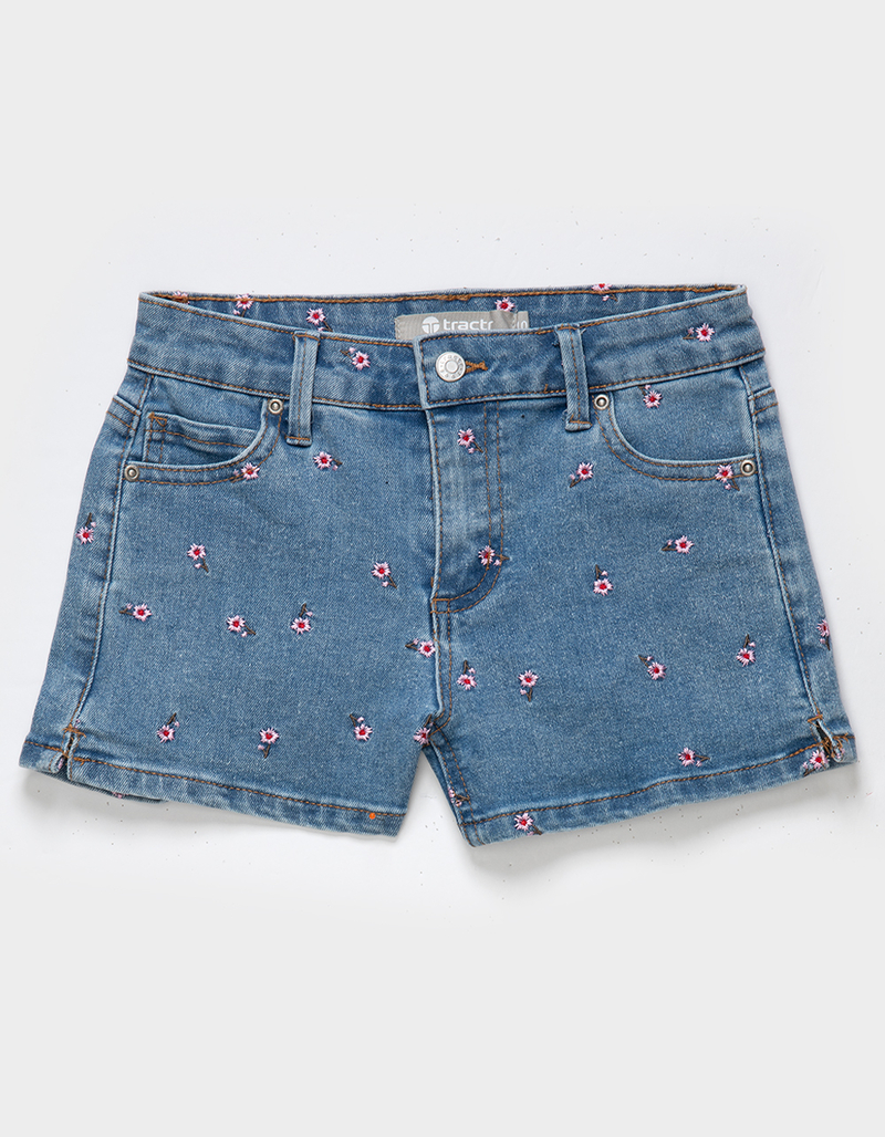 TRACTR Brittany Embroidered Floral Girls Denim Shorts image number 0