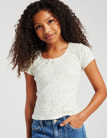 RSQ Girls Ditsy Picot Trim Scoop Neck Top