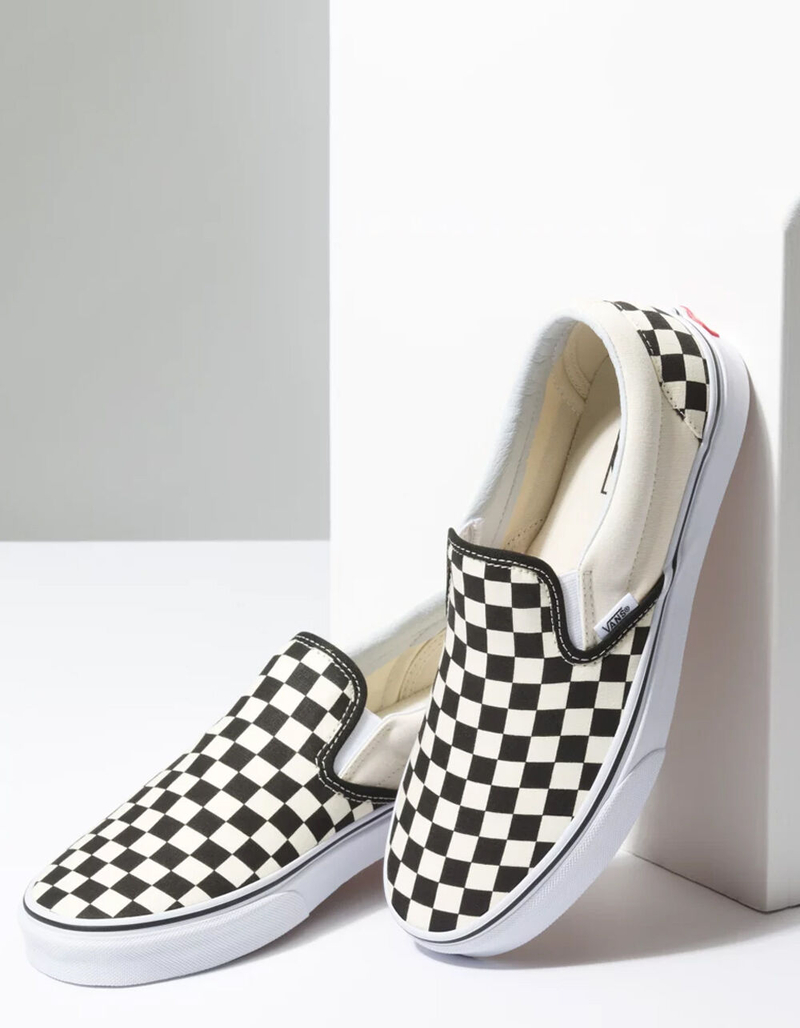 VANS Checkerboard Slip-On Black & Off White Shoes image number 2