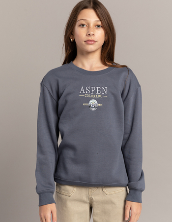 FULL TILT Aspen Girls Embroidered Crewneck Sweatshirt