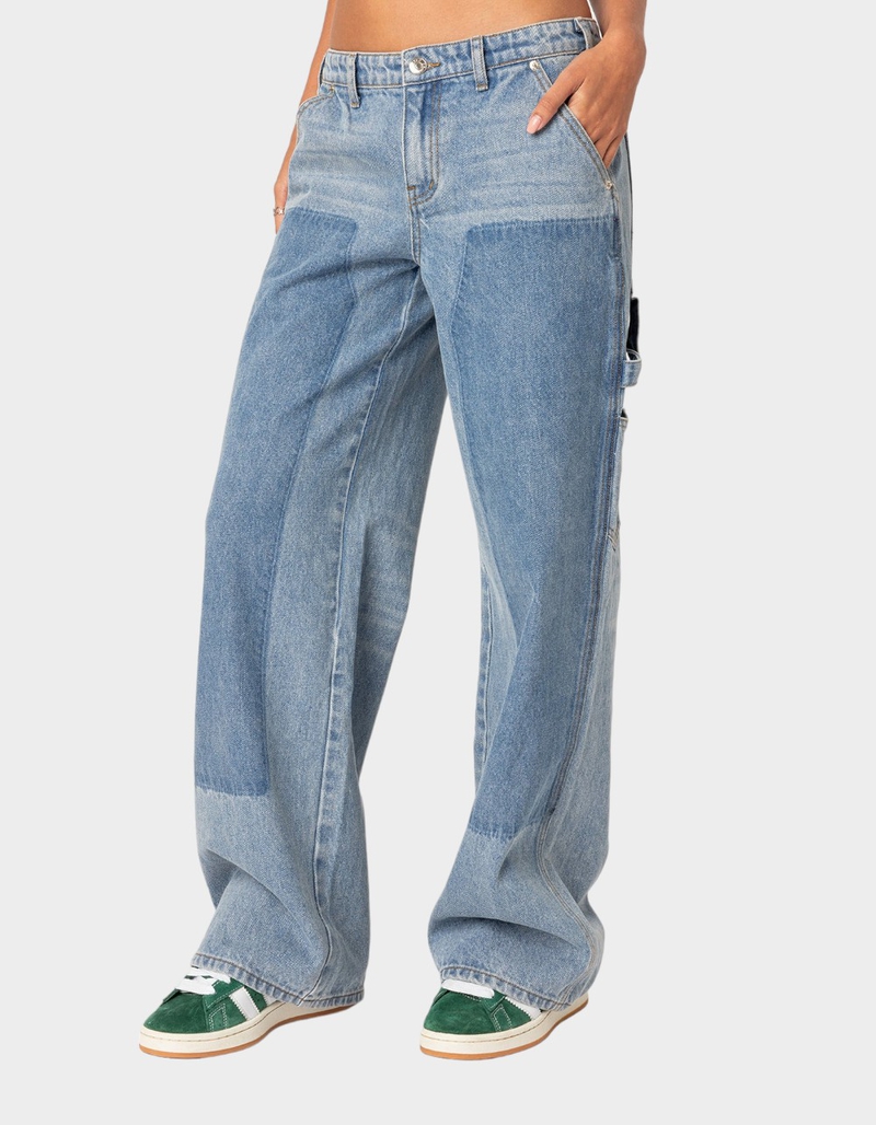 EDIKTED Faded Wash Low Rise Carpenter Jeans image number 2