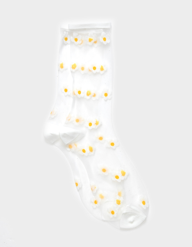 MEMOI Daises Womens Sheer Crew Socks image number 0