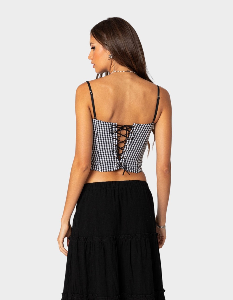 EDIKTED Gingham Lace Up Cupped Corset image number 3