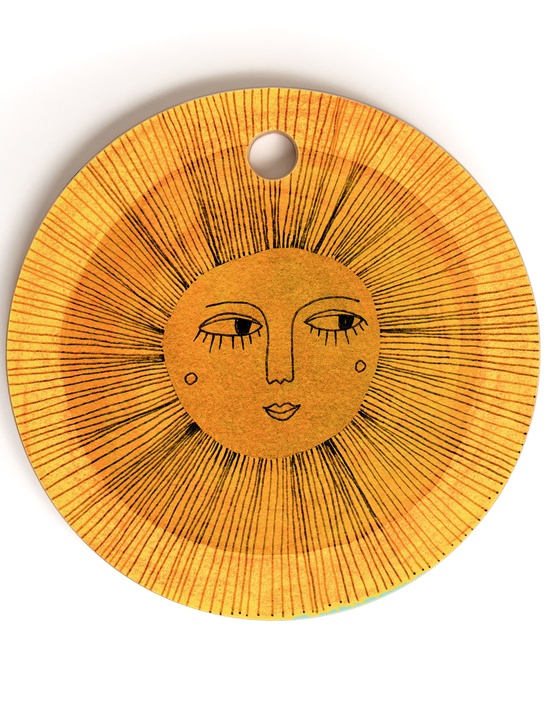 DENY DESIGNS Sewzinski Sun Drawing Gold and Blue Round Cutting Board image number 0