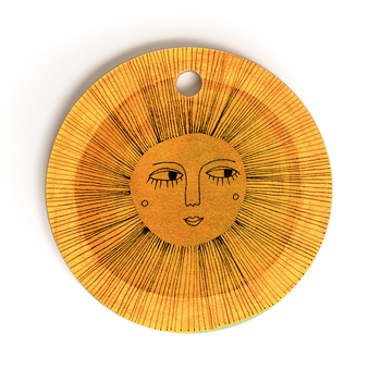 DENY DESIGNS Sewzinski Sun Drawing Gold and Blue Round Cutting Board