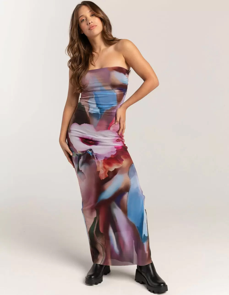 WEST OF MELROSE Printed Mesh Womens Tube Maxi Dress image number 4