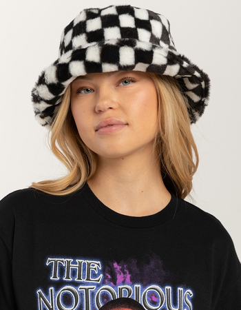Checkered Faux Fur Womens Bucket Hat