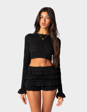 EDIKTED Delan Embroidered Knit Womens Crop Top