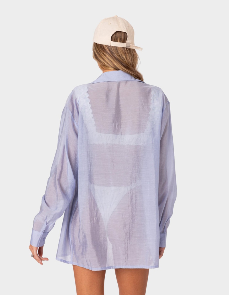 EDIKTED Bryce Oversized Sheer Button Up Shirt image number 4