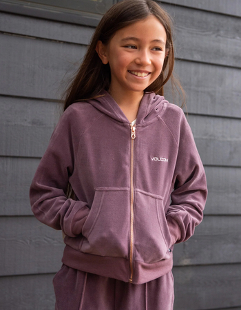 VOLCOM Lived In Lounge Girls Velour Zip-Up Hoodie