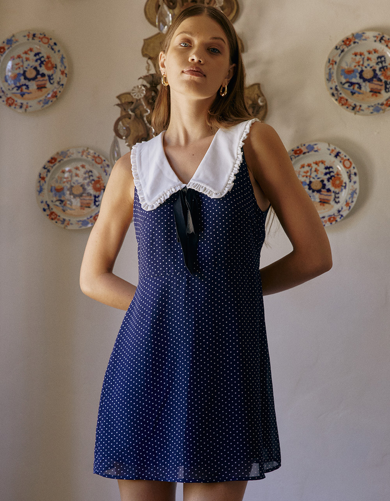 WEST OF MELROSE Polka Dot Collar Womens Mini Dress image number 1