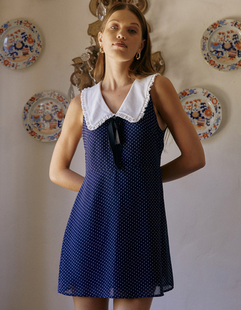 WEST OF MELROSE Polka Dot Collar Womens Mini Dress