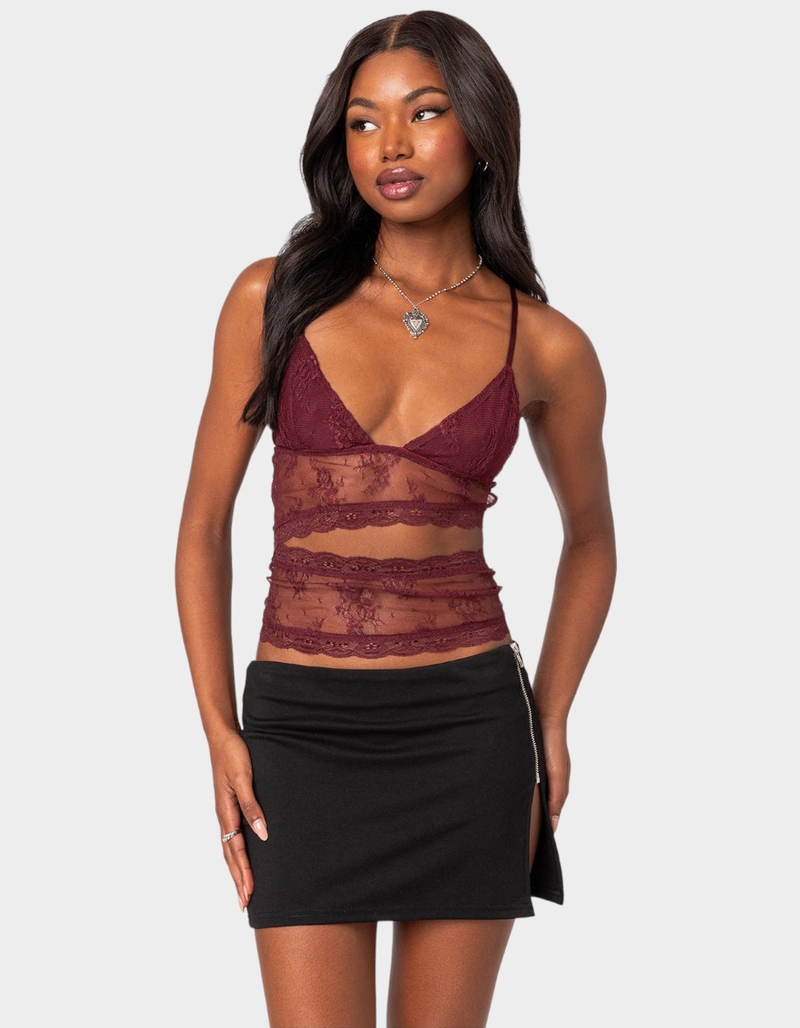 EDIKTED Spice Cut Out Sheer Lace Tank Top image number 0