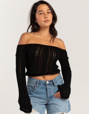RSQ Womens Linear Stitch Off The Shoulder Sweater