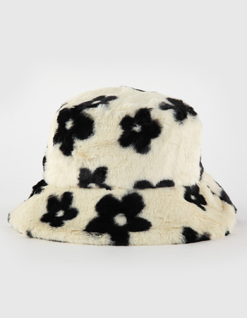 Floral Printed Fur Womens Bucket Hat