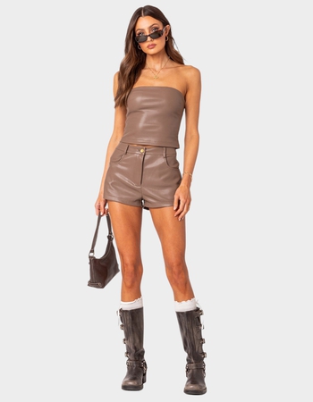EDIKTED Martine High Rise Faux Leather Shorts