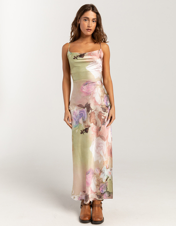WEST OF MELROSE Printed Satin Womens Maxi Dress