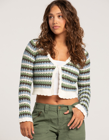 RSQ Womens Crochet Stripe Cardigan