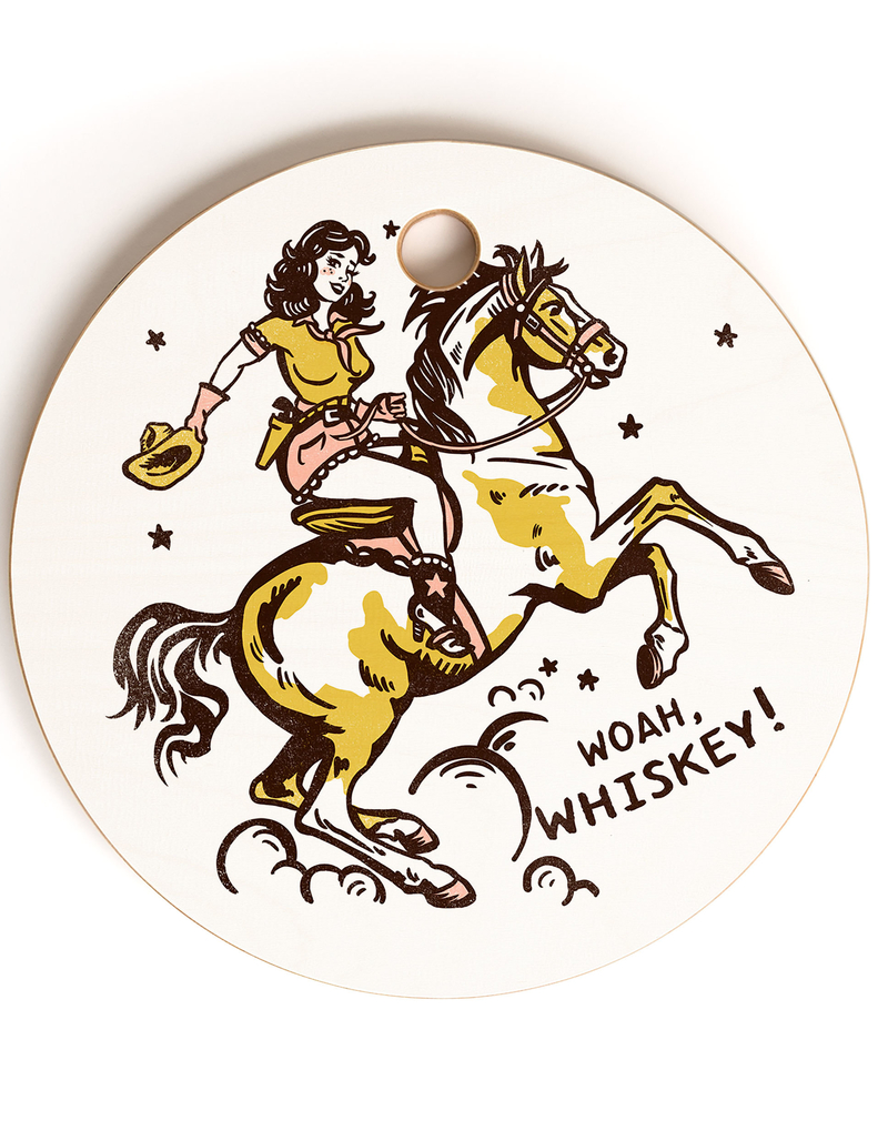 DENY DESIGNS The Whiskey Ginger Woah Whiskey Western Pin Up Round Cutting Board image number 0