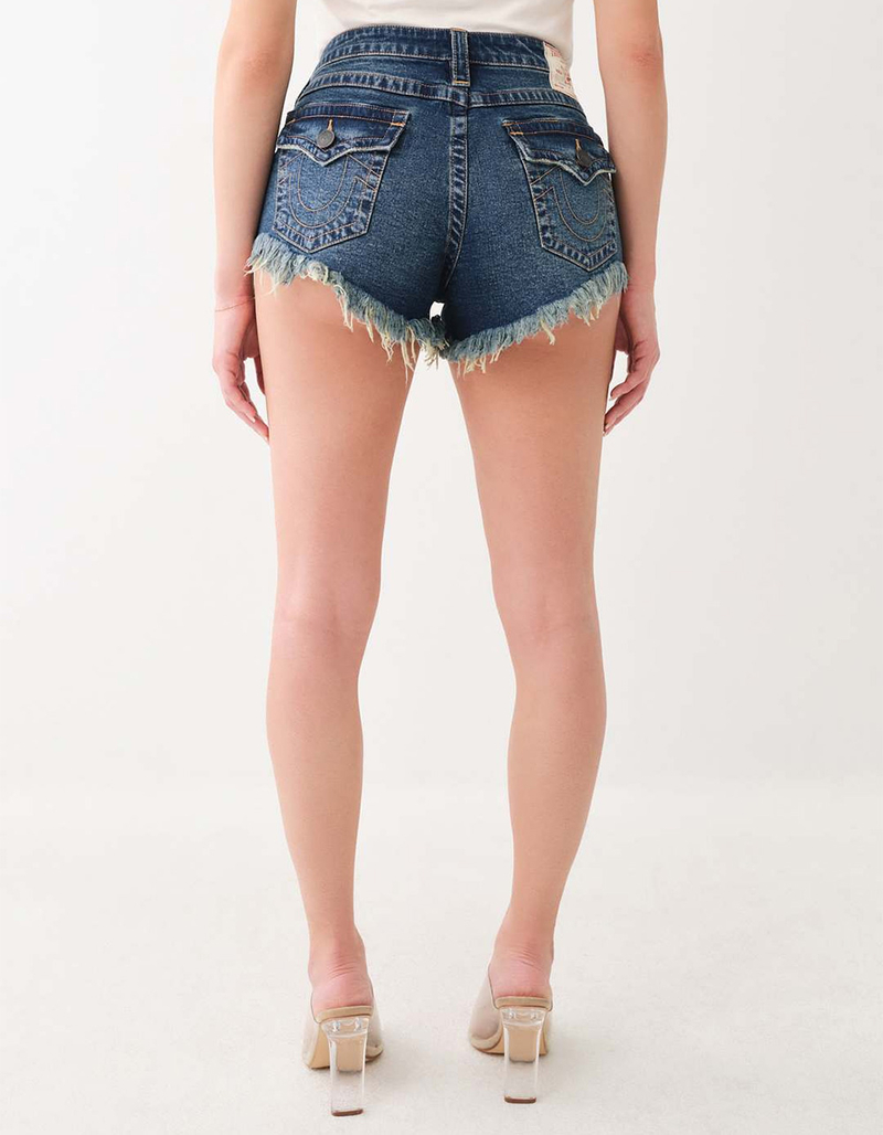 TRUE RELIGION High Rise Cheeky Womens Frayed Denim Shorts image number 2