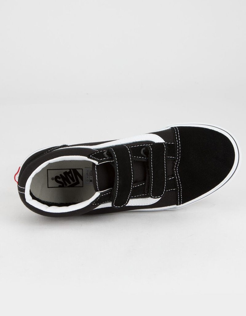 VANS Old Skool V Juniors Black & True White Velcro Shoes image number 2
