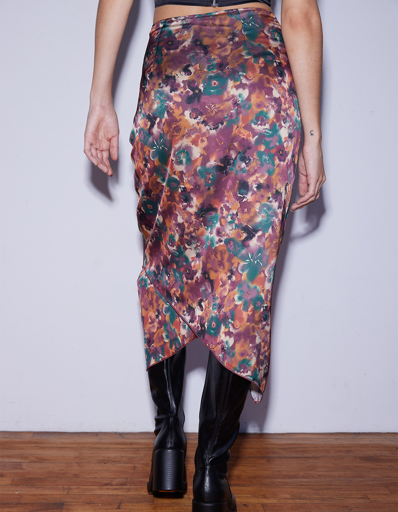 WEST OF MELROSE Satin Floral Asymmetrical Womens Midi Skirt image number 4