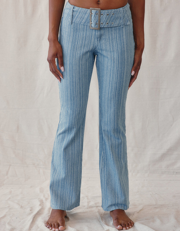 WEST OF MELROSE Low Rise Belted Stripe Womens Flare Pants