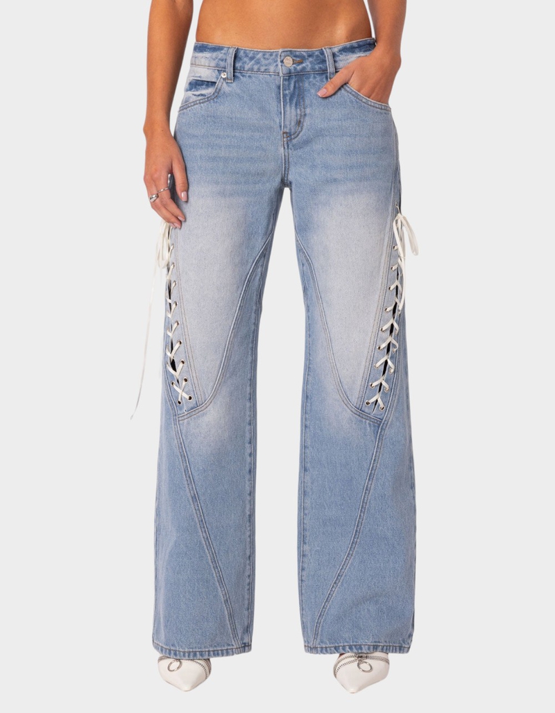 EDIKTED Low Rise Ribbon Lace Up Jeans image number 0