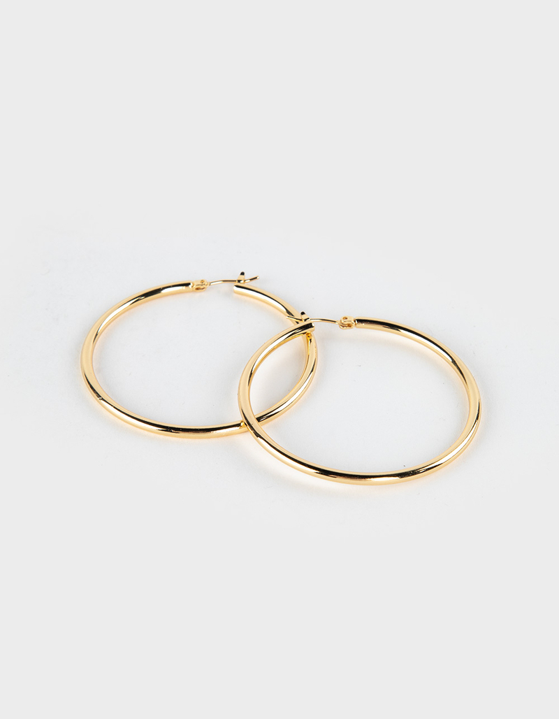 DO EVERYTHING IN LOVE 14K Gold Dipped Pin Catch Hoop Earrings image number 0
