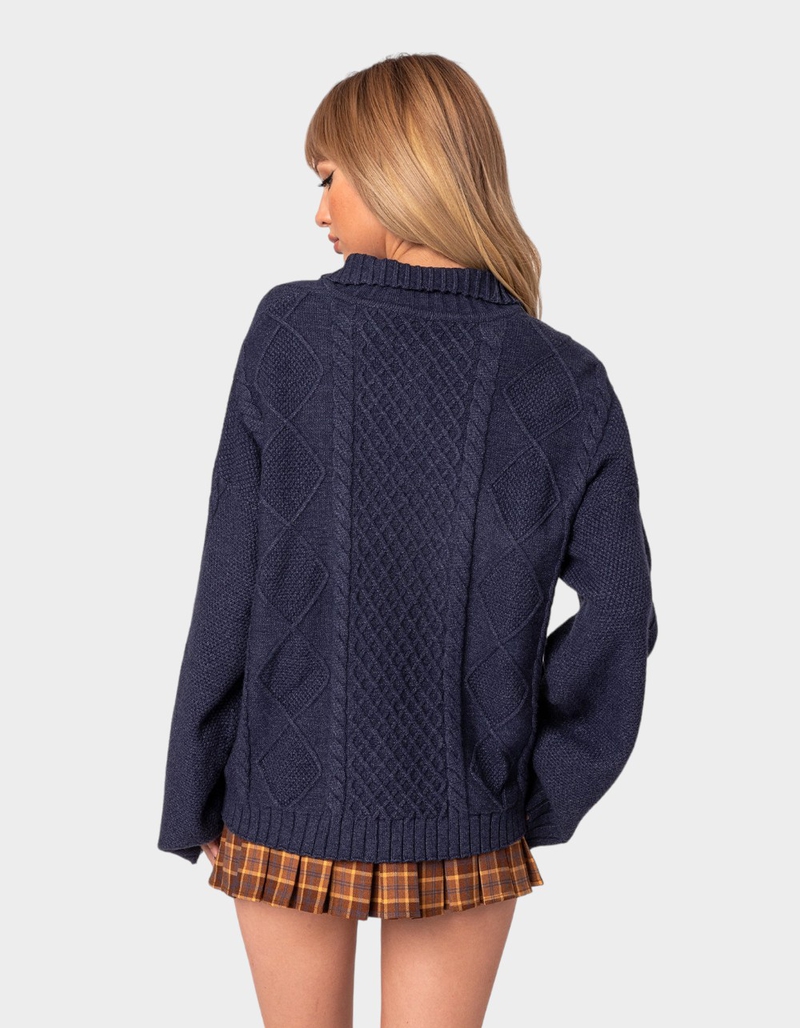 EDIKTED Oversized Quarter Zip Cable Knit Sweater image number 3