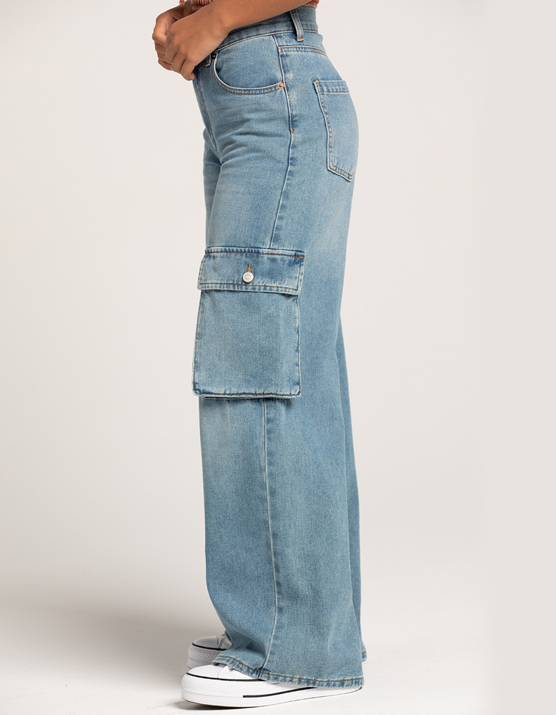 RSQ Womens High Rise Cargo Wide Leg Denim Jeans image number 2