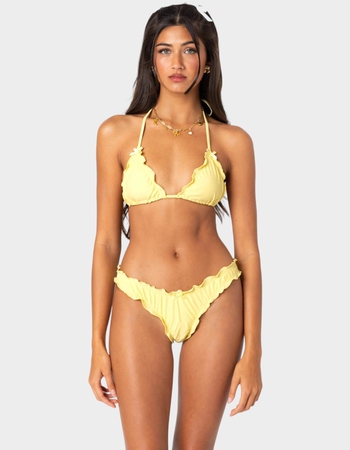 EDIKTED Golden Ruffle Edge Triangle Bikini Top