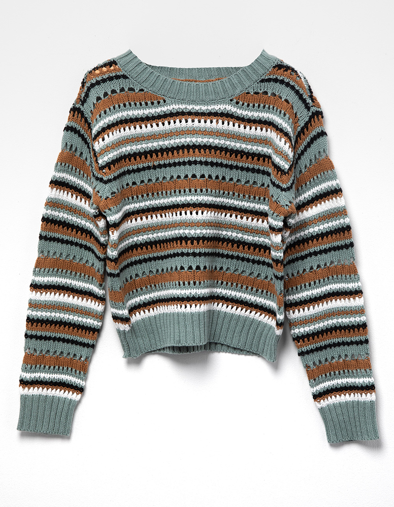 FULL TILT Stripe Open Weave Girls Pullover Sweater image number 1