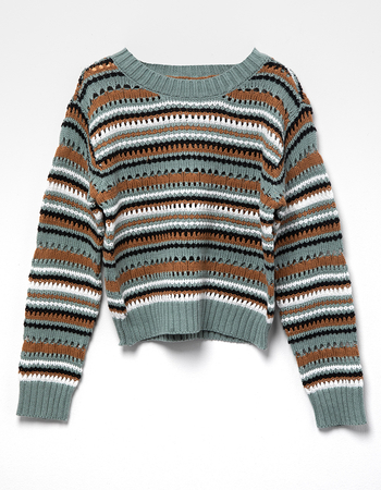 FULL TILT Stripe Open Weave Girls Pullover Sweater Alternative Image